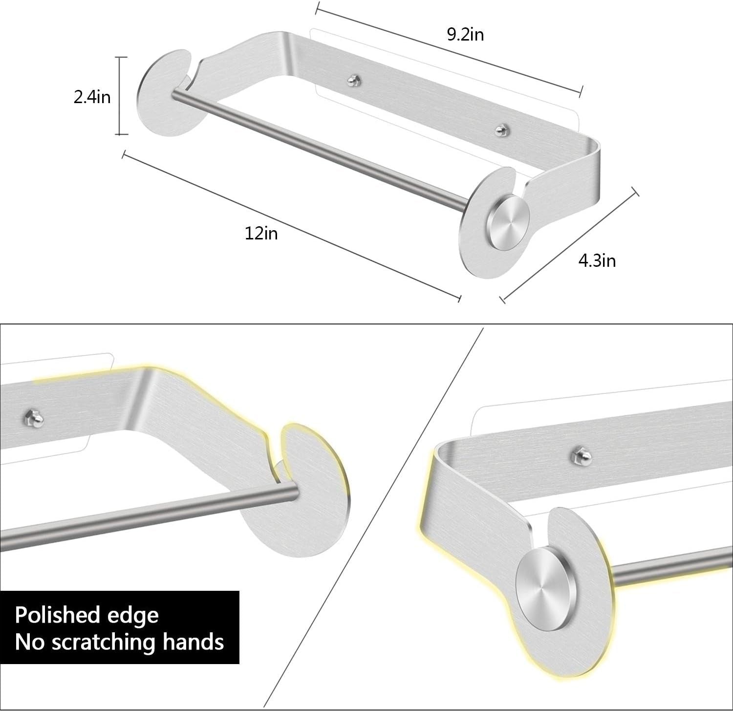 Paper Towel Holder under Cabinet - with Adhesive Wall Mounted & No Drilling, Removable Stainless Steel for Home Kitchen, Easy Tear