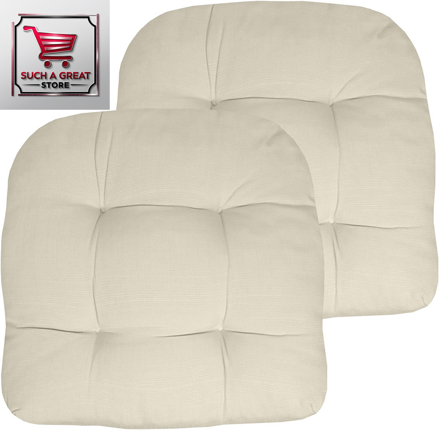 Patio Cushions Outdoor Chair Pads Premium Comfortable Thick Fiber Fill Tufted 19" X 19" Seat Cover, 4 Count (Pack of 1), Cream