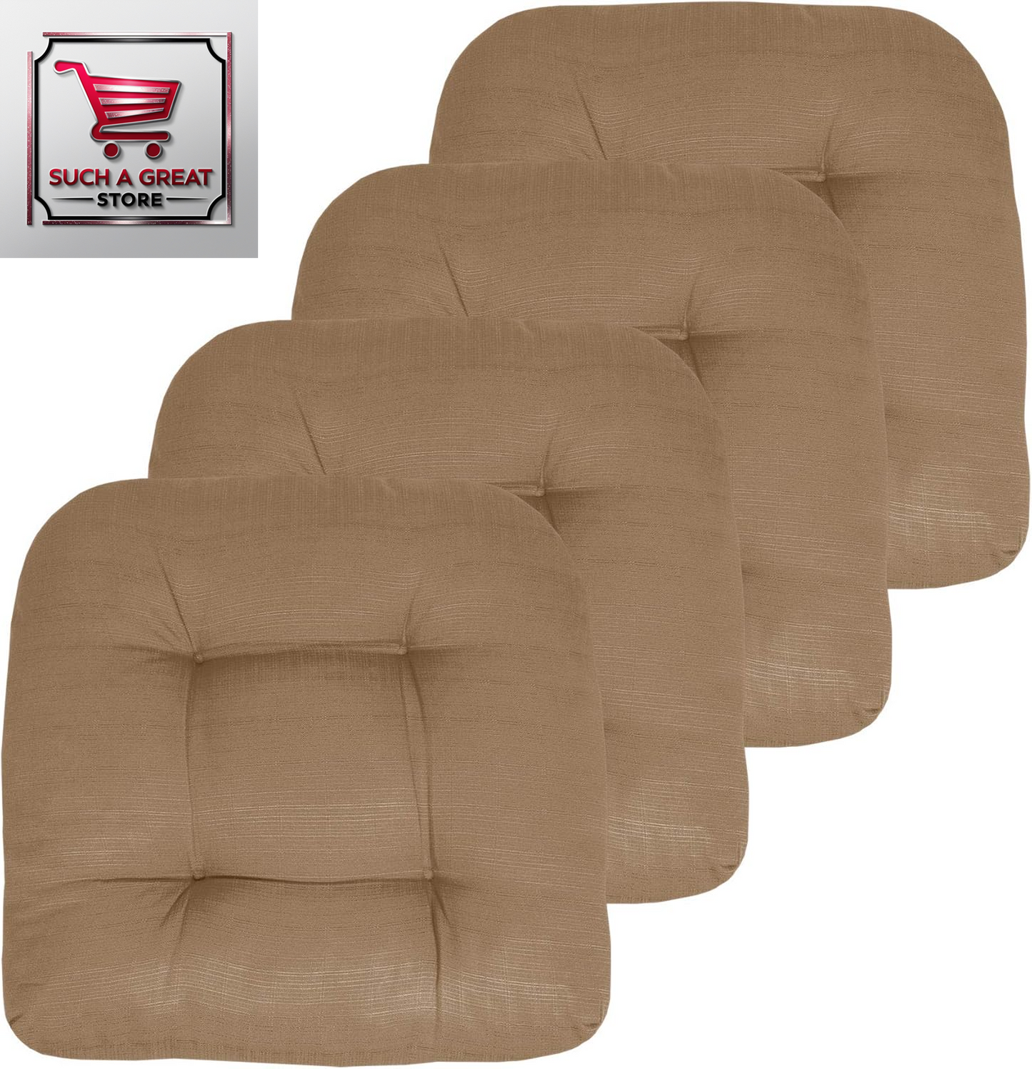 Patio Cushions Outdoor Chair Pads Premium Comfortable Thick Fiber Fill Tufted 19" X 19" Seat Cover, 4 Count (Pack of 1), Cream