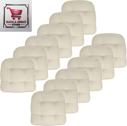 Patio Cushions Outdoor Chair Pads Premium Comfortable Thick Fiber Fill Tufted 19" X 19" Seat Cover, 4 Count (Pack of 1), Cream