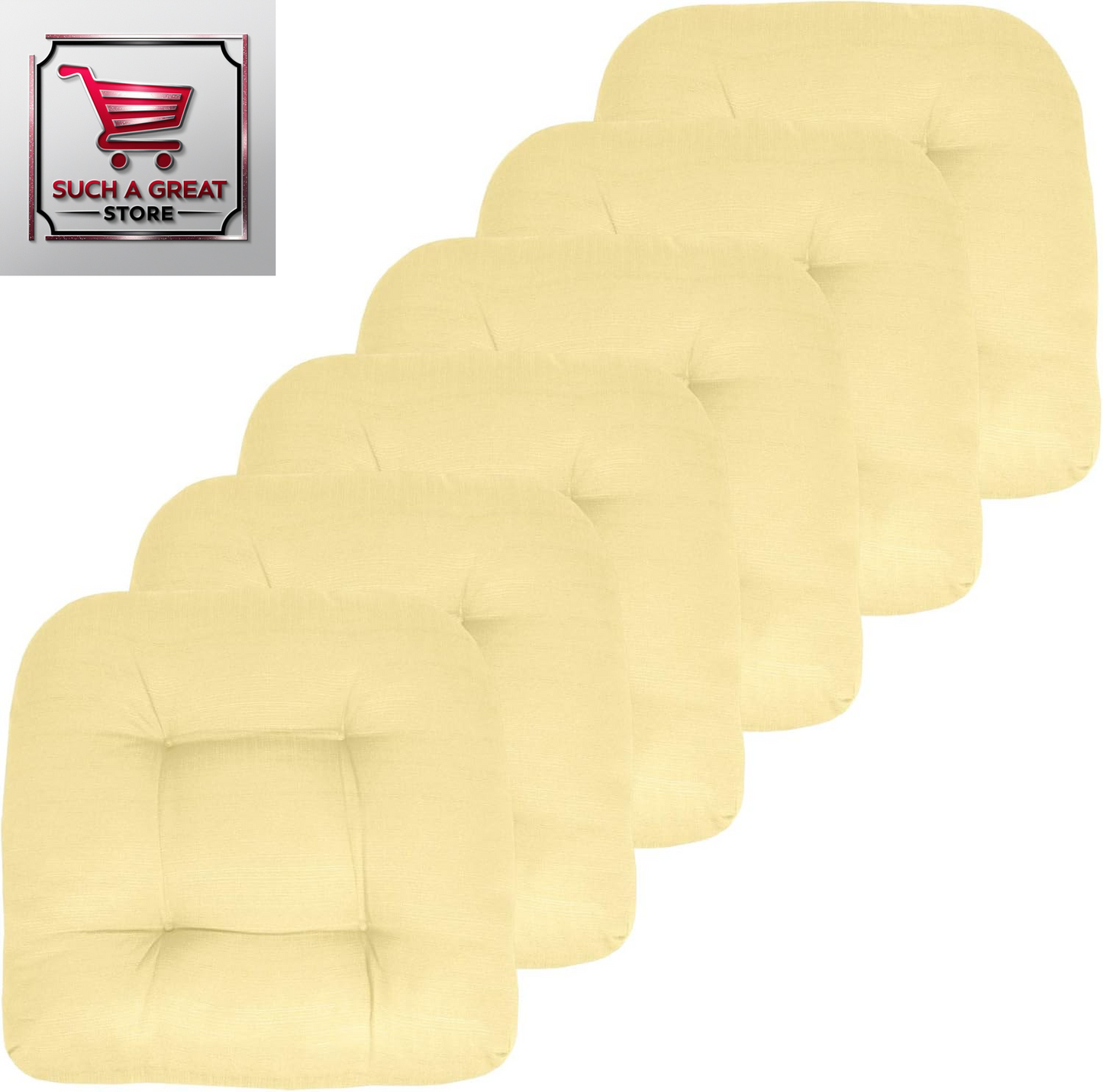 Patio Cushions Outdoor Chair Pads Premium Comfortable Thick Fiber Fill Tufted 19" X 19" Seat Cover, 4 Count (Pack of 1), Cream