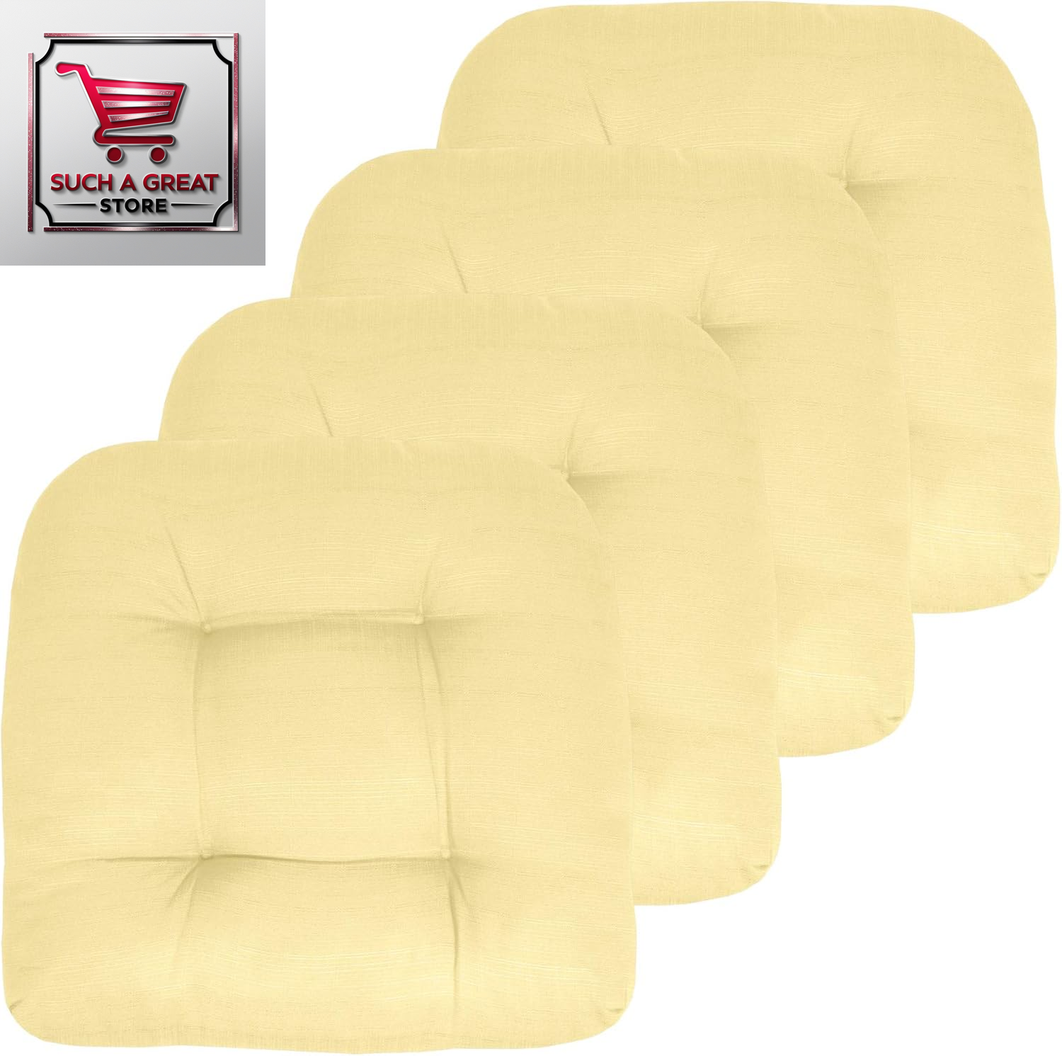 Patio Cushions Outdoor Chair Pads Premium Comfortable Thick Fiber Fill Tufted 19" X 19" Seat Cover, 4 Count (Pack of 1), Cream