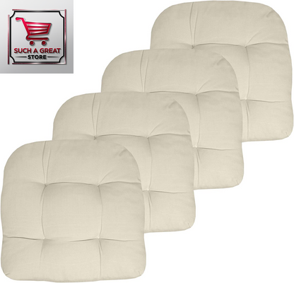 Patio Cushions Outdoor Chair Pads Premium Comfortable Thick Fiber Fill Tufted 19" X 19" Seat Cover, 4 Count (Pack of 1), Cream