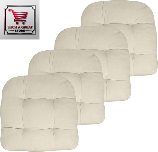 Patio Cushions Outdoor Chair Pads Premium Comfortable Thick Fiber Fill Tufted 19" X 19" Seat Cover, 4 Count (Pack of 1), Cream