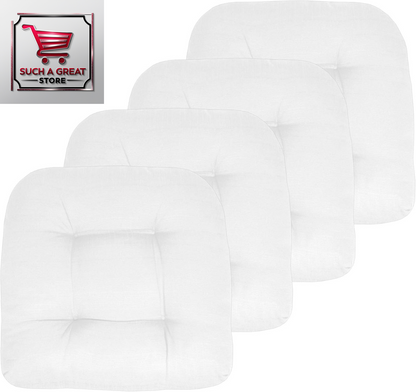 Patio Cushions Outdoor Chair Pads Premium Comfortable Thick Fiber Fill Tufted 19" X 19" Seat Cover, 4 Count (Pack of 1), Cream